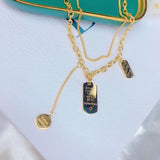 Double-Layer Titanium Steel Necklace Square Pendant