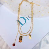 Double-Layer Titanium Steel Necklace Square Pendant