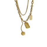 Double-Layer Titanium Steel Necklace Square Pendant