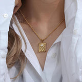 Stainless Steel Rope Chain Square Pearl Necklaces Vintage Jewelry