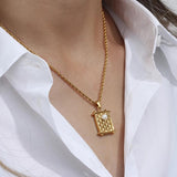 Stainless Steel Rope Chain Square Pearl Necklaces Vintage Jewelry
