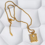 Stainless Steel Rope Chain Square Pearl Necklaces Vintage Jewelry
