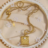 Stainless Steel Rope Chain Square Pearl Necklaces Vintage Jewelry