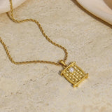 Stainless Steel Rope Chain Square Pearl Necklaces Vintage Jewelry