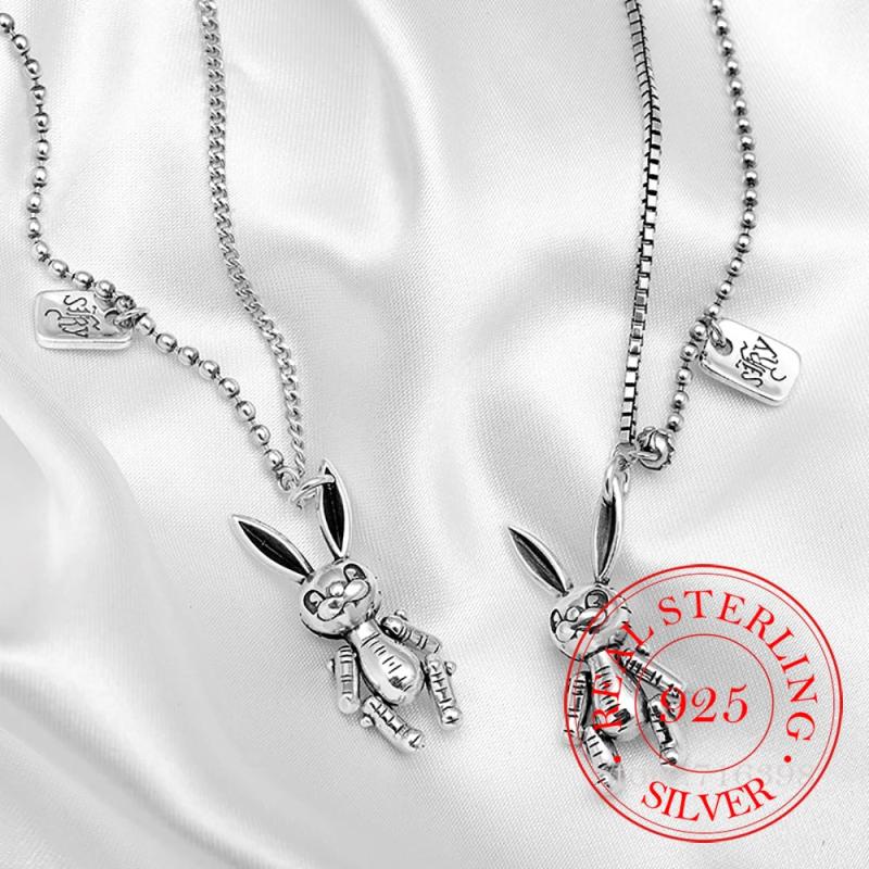 Sterling Silver Rabbit Charm Pendant Necklace for Women