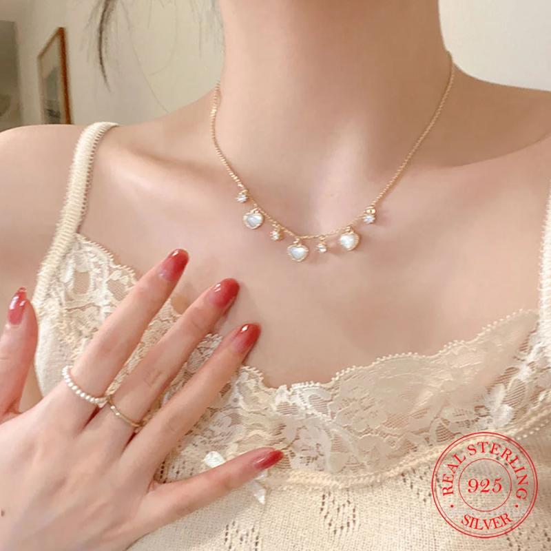 925 Silver Shell Heart Pendant Choker Necklace for Women