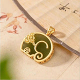 Natural Hetian Jade Elephant Xiangyun Pendant Necklace