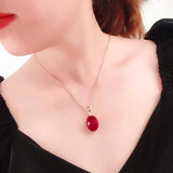 Rose Gold Ruby Oval Pendant Necklace for Women