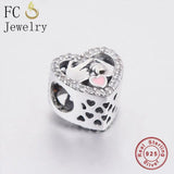 925 Silver Family Heart Charm Bead for Bracelet Making