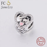 925 Silver Family Heart Charm Bead for Bracelet Making