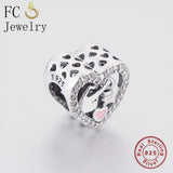 925 Silver Family Heart Charm Bead for Bracelet Making