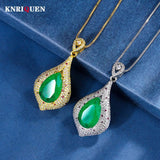10*16mm Emerald Gold-Color Pendant Necklace for Women Gemstone Lab Diamond