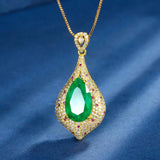 10*16mm Emerald Gold-Color Pendant Necklace for Women Gemstone Lab Diamond