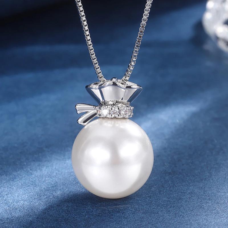 14mm Big Pearl Pendant Necklace Lab Diamonds Fine Jewelry