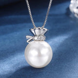 14mm Big Pearl Pendant Necklace Lab Diamonds Fine Jewelry