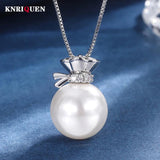 14mm Big Pearl Pendant Necklace Lab Diamonds Fine Jewelry
