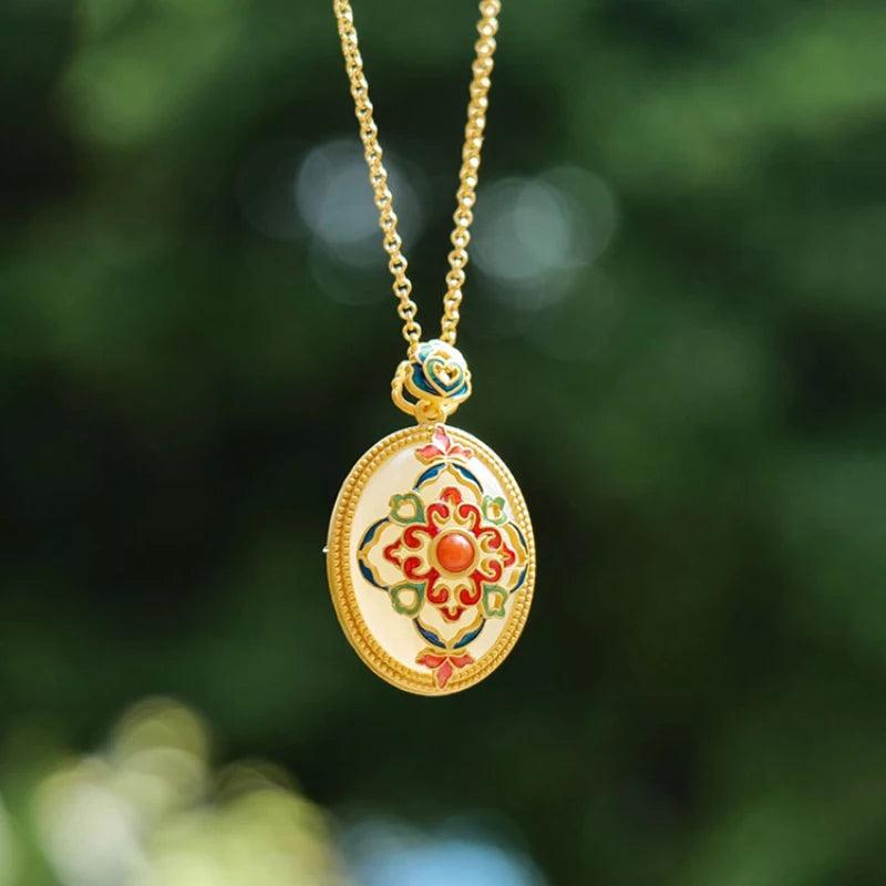 Hetian Jade Flower Necklace Craft Pendant Wedding Jewelry