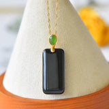 Vintage Hetian Ink Jade Necklace with Silver Inlay