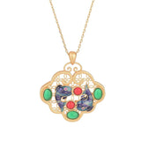Enamel Carp Pendant Openwork Necklace Vintage Women's Jewelry
