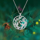 Zircon Crystal Leaf Wreath Pendant Silver Necklace