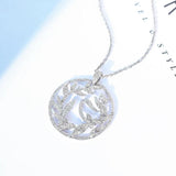 Zircon Crystal Leaf Wreath Pendant Silver Necklace