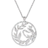 Zircon Crystal Leaf Wreath Pendant Silver Necklace