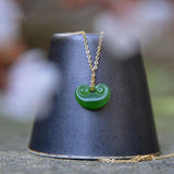 Silver Inlaid Hetian Jade Yuanbao Pendant Necklace Retro Charm Women's Jewelry