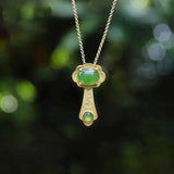Natural Hetian Jade Green Pendant Gilt Classic Ladies Jewelry