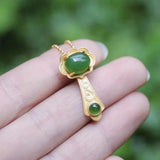 Natural Hetian Jade Green Pendant Gilt Classic Ladies Jewelry