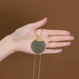Silver Inlaid Hetian Jade Pendant Necklace Chinese Retro
