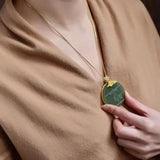 Silver Inlaid Hetian Jade Pendant Necklace Chinese Retro