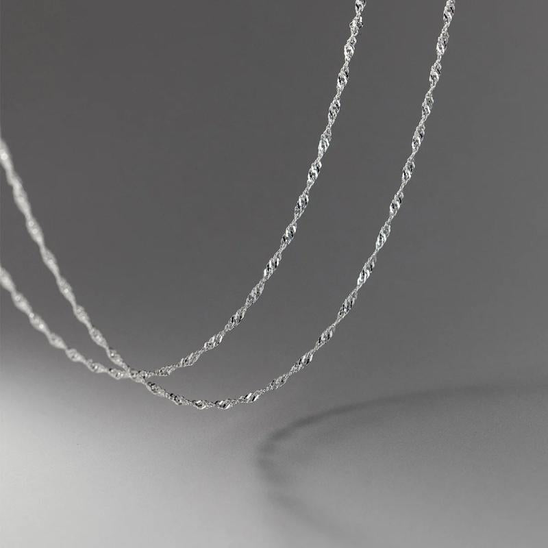 925 Sterling Silver Water Wave Chain Necklace Beauty Collarbone Chain Jewelry