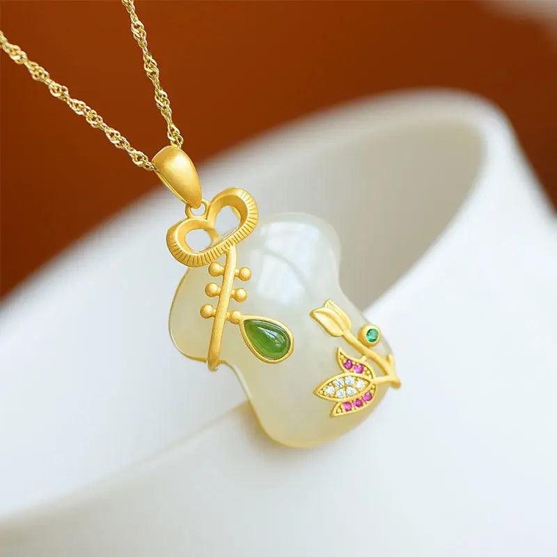 Silver Inlaid Hetian Jade Pendant Necklace