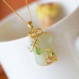 Silver Inlaid Hetian Jade Pendant Necklace