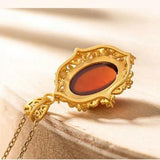 Chinese Retro Orange Garnet Pendant Necklace with Silver Inlay