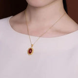 Chinese Retro Orange Garnet Pendant Necklace with Silver Inlay