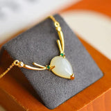 Gold-Plated Hetian Chalcedony Elk Pendant Necklace with Diamonds
