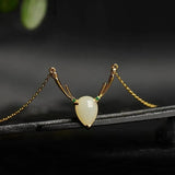 Gold-Plated Hetian Chalcedony Elk Pendant Necklace with Diamonds