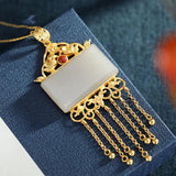 Silver Hetian Jade Tassel Necklace Chinese Sand Craft