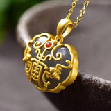 Silver Inlaid Hetian Chalcedony Pendant Necklace Sand Craft Texture