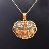 Silver Inlaid Hetian Chalcedony Pendant Necklace Sand Craft Texture
