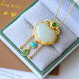 Silver Inlaid Hotan Jade Pendant Necklace with Tassel