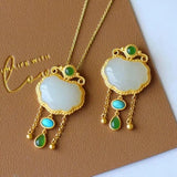 Silver Inlaid Hotan Jade Pendant Necklace with Tassel
