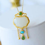 Silver Inlaid Hotan Jade Pendant Necklace with Tassel