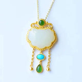 Silver Inlaid Hotan Jade Pendant Necklace with Tassel