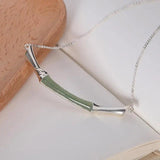 Silver Inlaid Hetian Chalcedony Bamboo Pendant Necklace