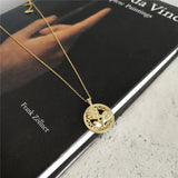 925 Sterling Silver Hollow Disc Rose Flower Pendant Necklace