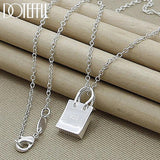 925 Silver Square Lock Pendant Necklace 18-30 Inch Chain Wedding Jewelry