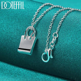 925 Silver Square Lock Pendant Necklace 18-30 Inch Chain Wedding Jewelry