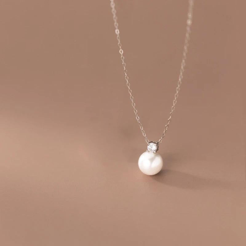 925 Silver Chain Necklace with Synthetic Pearl for Women